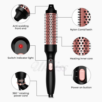 Thermal Brush, Heated round Brush, 1 1/2 Inch Thermal round Brush Curling Iron Brush for Short Long Hair Hair Curling Brush